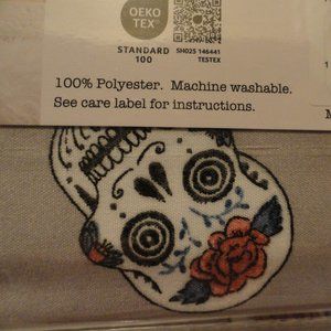 RAE DUNN Full Size Sheet Set, NEW, Polyester, Skull Magick Gray White Rose, H150